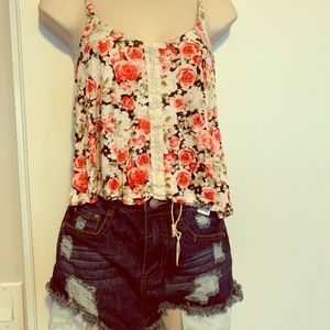 Jean shorts new with partial tags and top